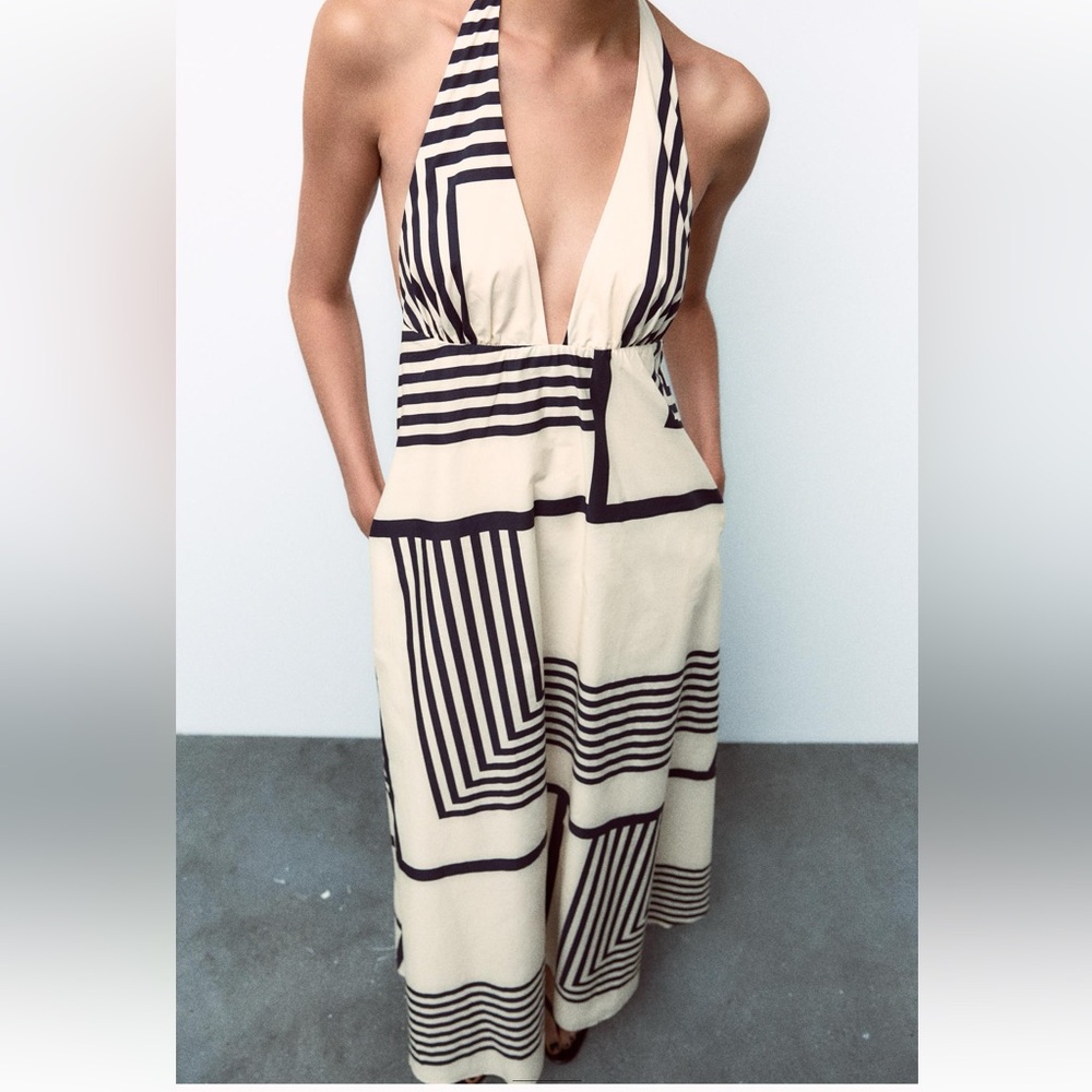 ZARA STRIPED POPLIN MIDI DRESS - Picture 4 of 13